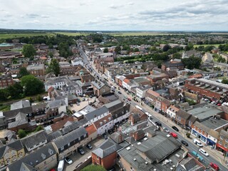 Fototapeta na wymiar High street Newmarket town Suffolk England Aerial drone,aerial high angle