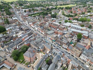 High street Newmarket town Suffolk England Aerial drone,aerial  high angle