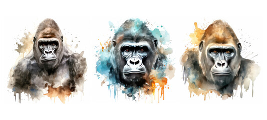 silverback gorilla watercolor ai generated - obrazy, fototapety, plakaty