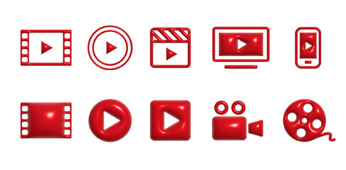 ビデオ動画再生ボタンのアイコン複数セットイラスト白黒