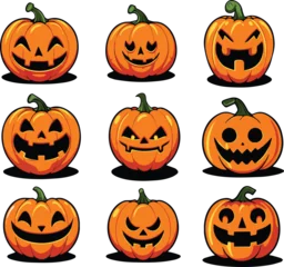 Foto op Plexiglas Vector set of Halloween Pumpkins with Carved Jack-O-Lantern Faces. © Chattanooga Tshirt
