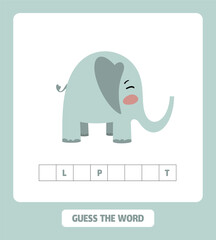 Guess the word. Vector. Elephant in cartoon style.