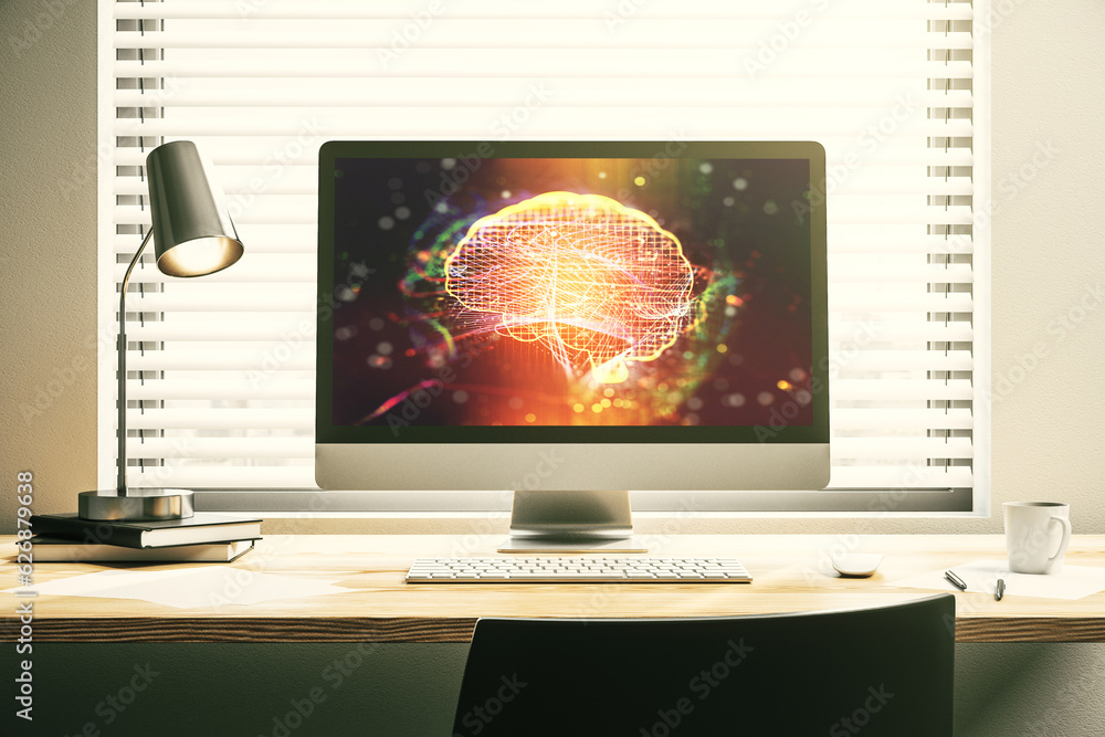 Aufkleber modern computer monitor with creative artificial intelligence symbol. neural networks and machine le