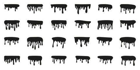 Dripping fluid or liquid texture collection in black. Vector illustration