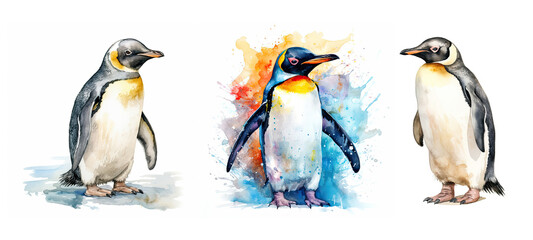 antarctic penguin watercolor ai generated - obrazy, fototapety, plakaty