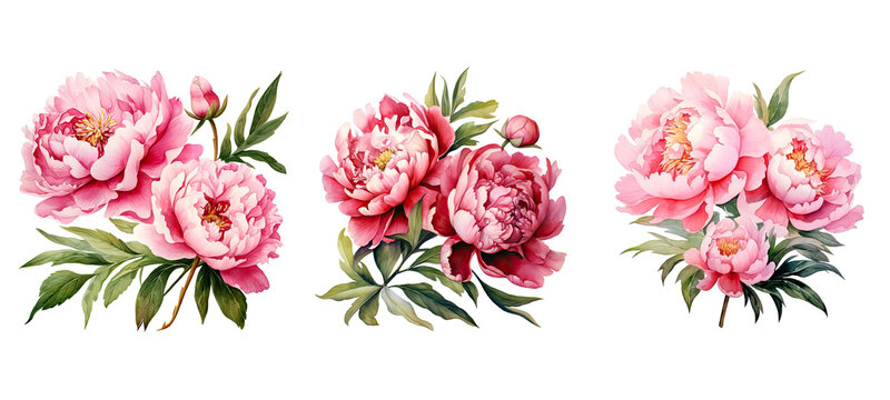 leaf peony flowers watercolor ai generated