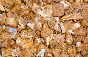 Chicken or Meat Pieces Marinated with Spices and Sauces