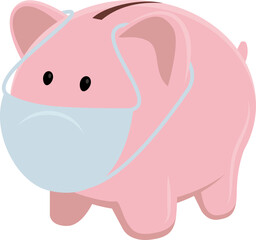 The global economic crisis as a result of quarantine. Piggy bank in a medical mask. Concept vector illustration