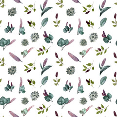 watercolor seamless patterns with nature of tundra