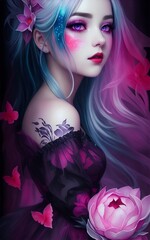 A beutifull Girl with flowers and a flower tattoo- Ai Generated