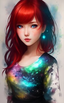 Ink Anime Woman art - Ai Generated