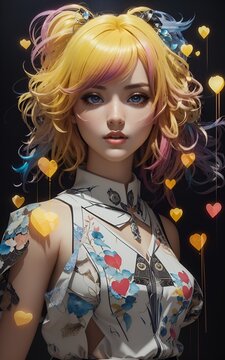 A Anime Girl with a yellow hair and a stunning crop top - Ai Generated