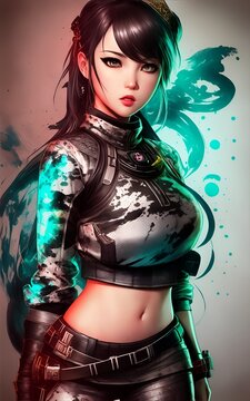 Ink Anime Style girl and Snake style - Ai Generated
