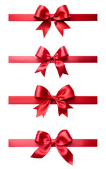 Set of red ribbon and bow, on a transparent background (PNG). Generative AI