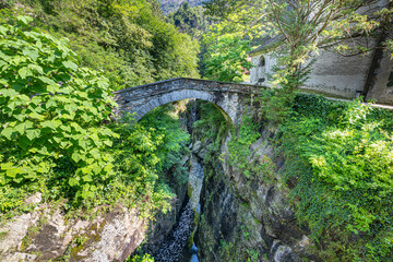 The Orrido of Saint Anna Church over the Cannobino River, Cannobio, Piedmont, Italy, Europe