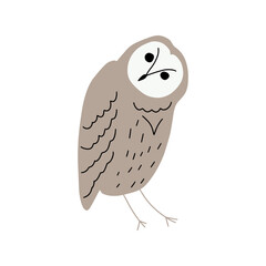Cute hand drawn outlined owl. Forest bird. Perfect for t-shirt, apparel, cards, poster, nursery decoration. Vector Illustration