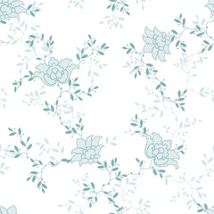 seamless pattern of flowers, branches and leaves