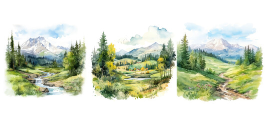 scenery summer mountain landscape watercolor ai generated