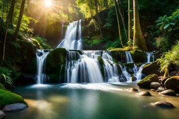 waterfall in the forest generated ai