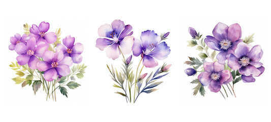 spring violet flowers watercolor ai generated