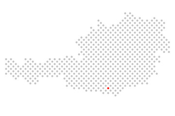 Fototapeta na wymiar Klagenfurt in Österreich: Österreichkarte aus grauen Punkten mit roter Markierung
