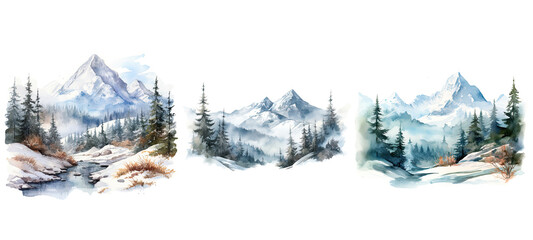 peak winter mountain landscape watercolor ai generated