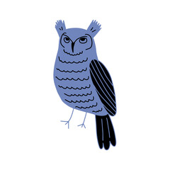 Cute hand drawn outlined owl. Forest bird. Perfect for t-shirt, apparel, cards, poster, nursery decoration. Vector Illustration