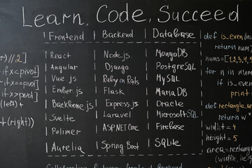Close-up of information of computer codes on blackboard at IT lesson in the classroom