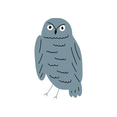 Cute hand drawn outlined owl. Forest bird. Perfect for t-shirt, apparel, cards, poster, nursery decoration. Vector Illustration