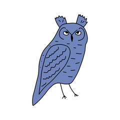 Cute hand drawn outlined owl. Forest bird. Perfect for t-shirt, apparel, cards, poster, nursery decoration. Vector Illustration