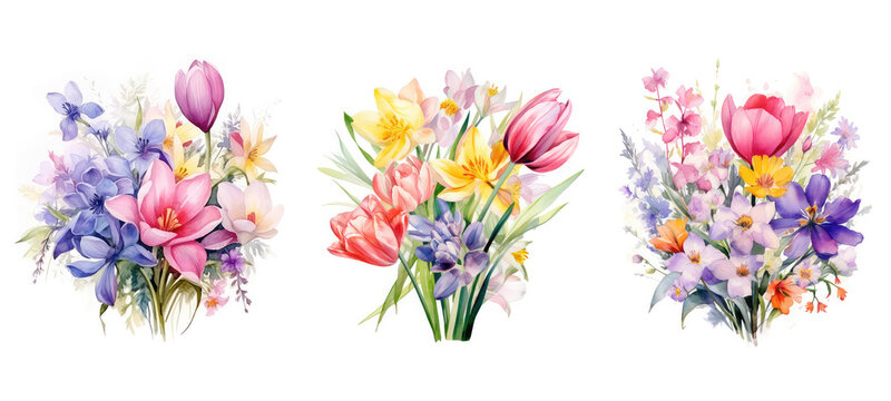 leaf colorful spring flowers watercolor ai generated
