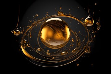 Obraz premium Olive or engine oil splash with waves luxury a Black Screen, generative ai