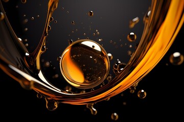 Olive or engine oil splash with waves luxury a Black Screen, generative ai