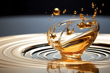 Olive or engine oil splash with waves luxury a Black Screen, generative ai