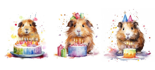 animal cute guinea pig birthday celebration ai generated