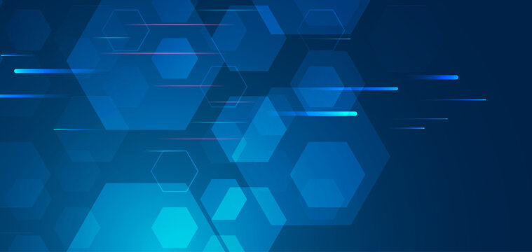 Digital template with polygons for medical and science banners or presentations. Abstract hexagons on the blue background. Hi-tech digital technology and engineering concept.