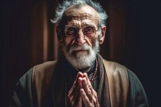 Portrait of a pastor with praying hands