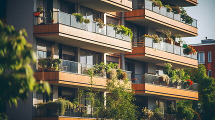 Fototapeta premium Des balcons verdoyants d'une résidence.