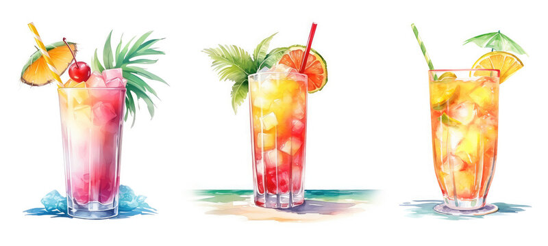 food summer beach cocktail watercolor ai generated