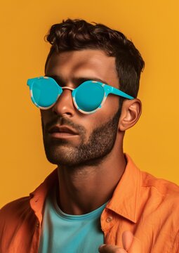 Man wearing blue sunglasses