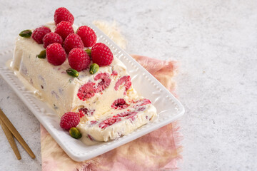 semifreddo with raspberry and pistachios