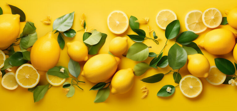 juicy food art lemon healthy background summer fresh natural yellow fruit. Generative AI.