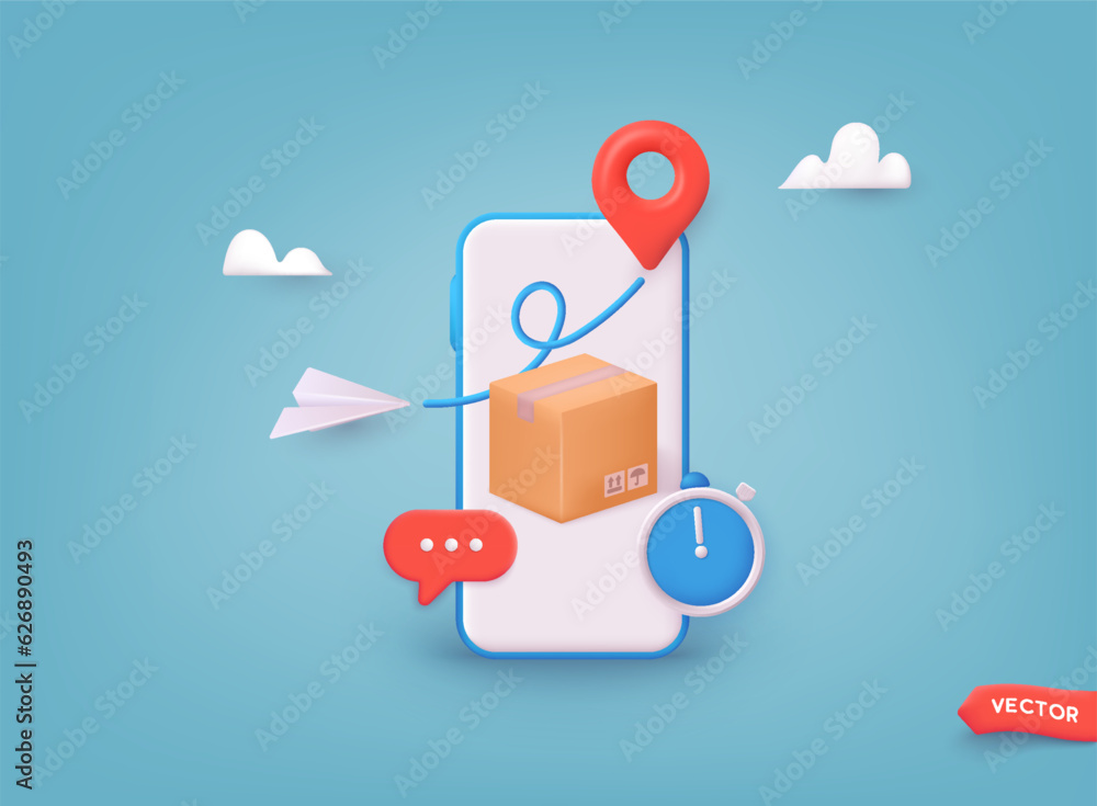 Aufkleber parcel box on display on smartphone screen and has pin that is pinned on box for delivery to custome
