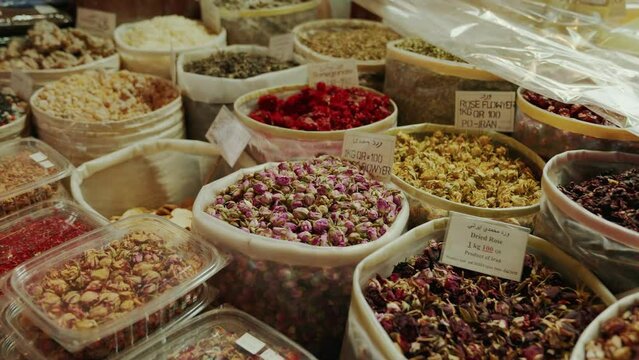 spices and herbs in Souq Waqif in Doha Qatar
