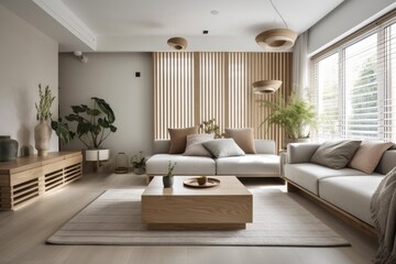 Fototapeta na wymiar Interior of a modern living room in a real house. Generative AI