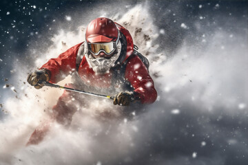 snow santa ski winter christmas snowboarder sport skier mountain holiday. Generative AI.