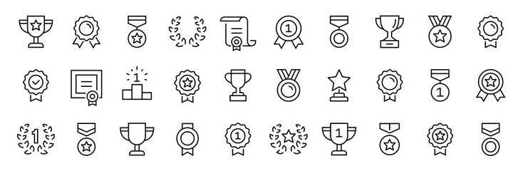 Awards thin line icons set. Award, Trophy cup, Medal, Winner prize icon. Award editable stroke icons collection. Vector - 626891655