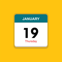thursday 19 january icon with yellow background, calender icon