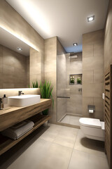 Eco style interior of bathroom in modern house © tynza