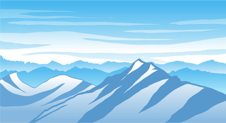 Fototapeta na wymiar Icy mountains and clear blue sky background vector illustration